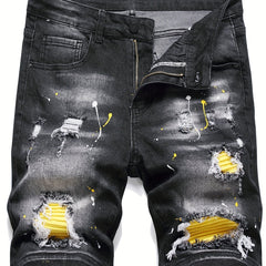 Men's Spray Painted Ripped Denim Shorts