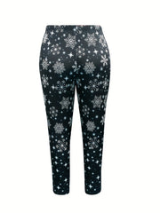 Glitter Snowflake Print High Rise Leggings