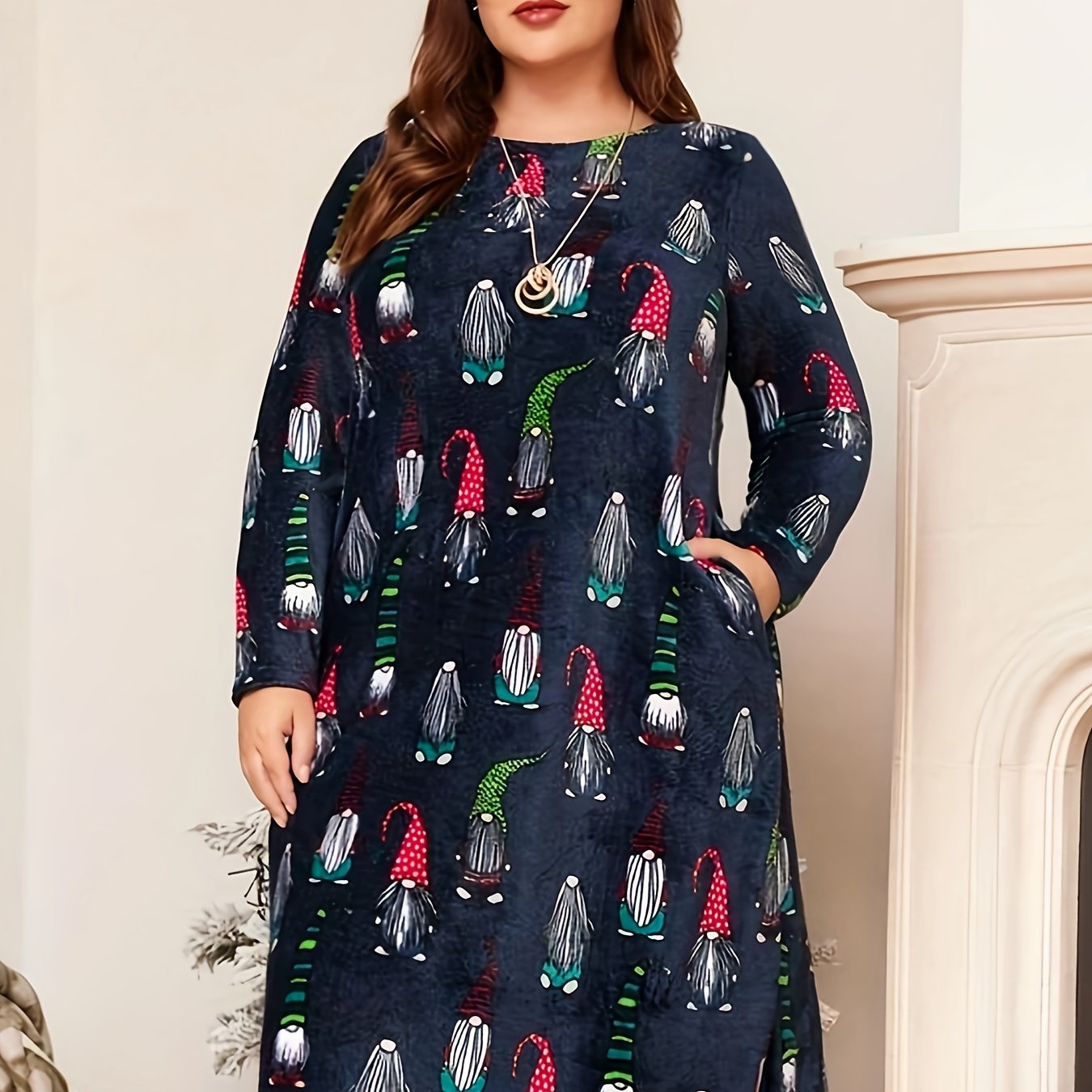 Christmas Casual Dress Women's Plus Graphic Print Long Sleeve Dress