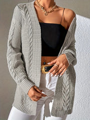 Retro Cardigan Solid Cable Knit Long Sleeve Open Front Cardigan