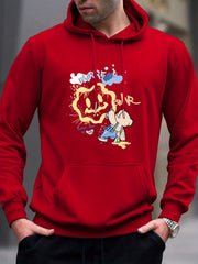 Cartoon Bear & Smile Face Print Hoodie for Men