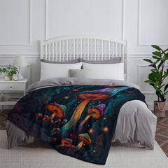 Mushroom Printing Flannel Warm Throw Blanket Outdoor Home