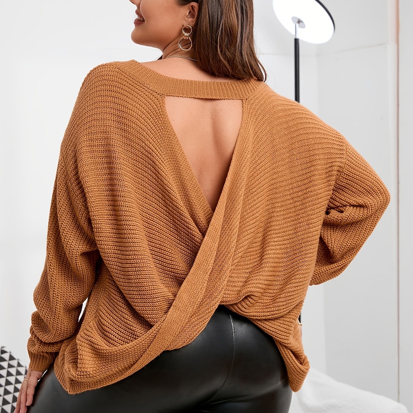 Criss Cross Cut Out Back Sweater Women's Plus