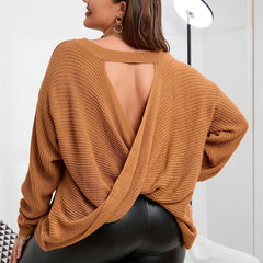 Criss Cross Cut Out Back Sweater Women's Plus