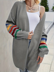 Casual Cardigan Women's Plus Stripe Print Drop