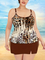 Leopard Print Tankini Set Cami Top & Mini Skirt Swims