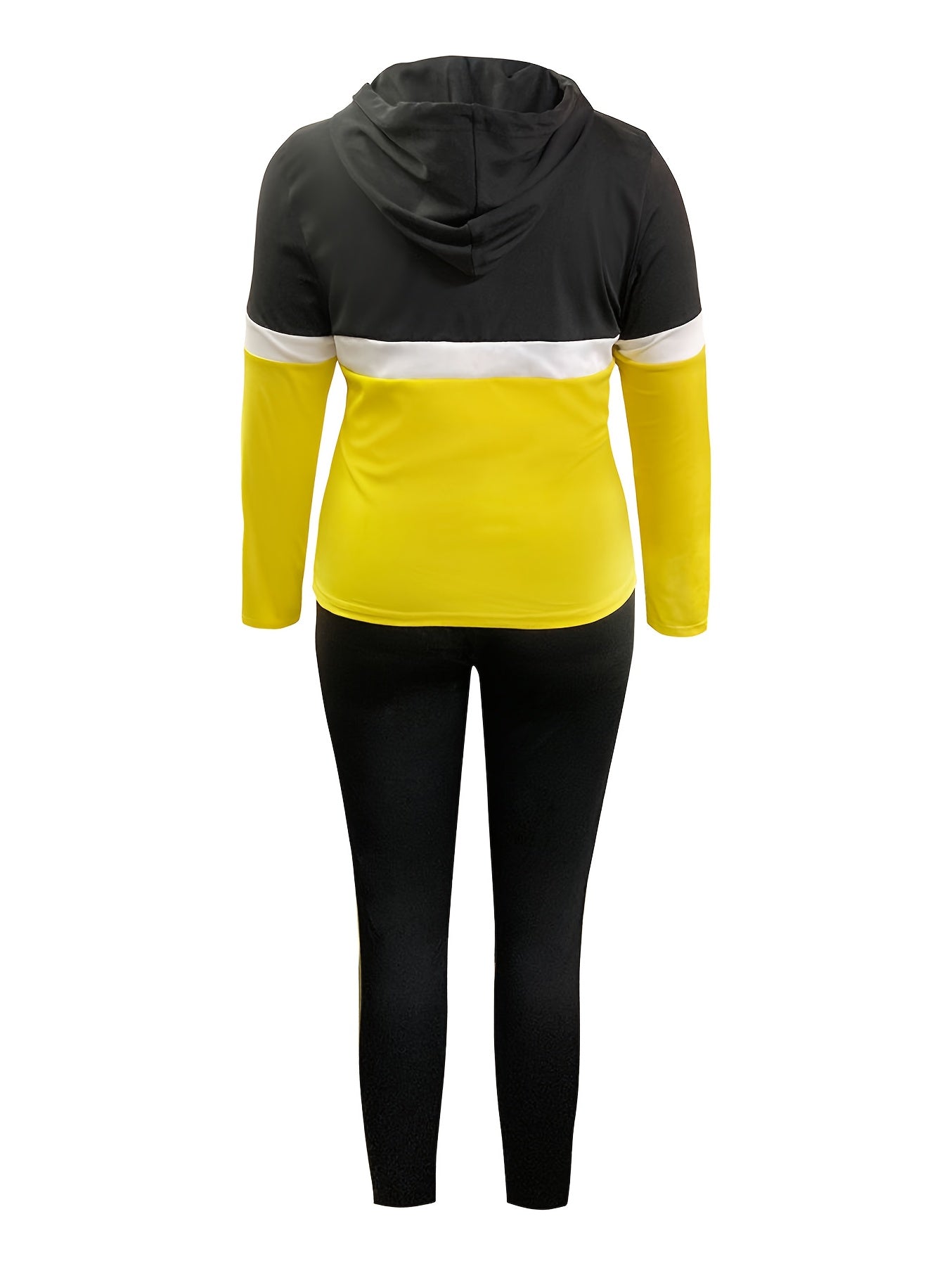 Colorblock Long Sleeve Hooded Zip Up Coat & Leggings Outfit Set