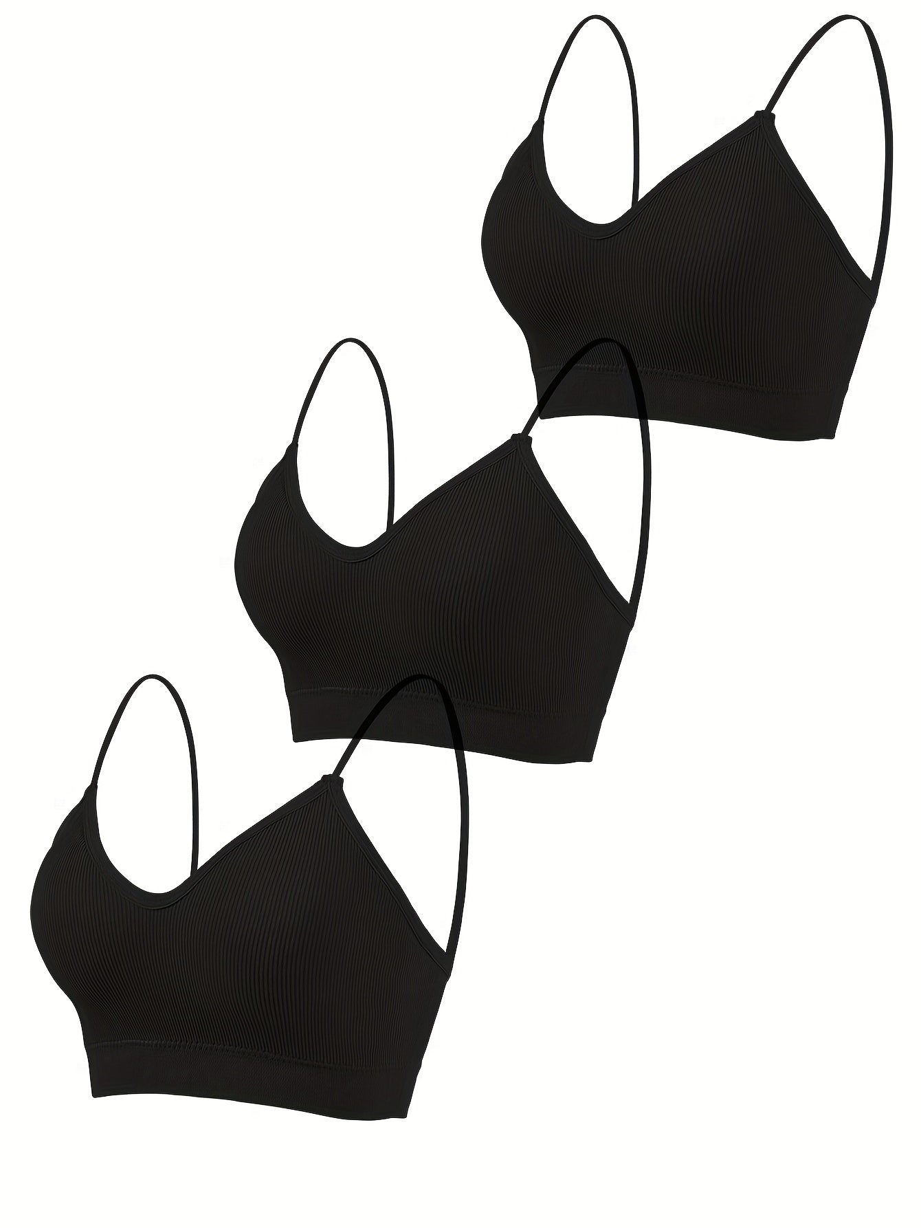 3pcs Ribbed Wireless Bras Comfy & Breathable Padded Intimates