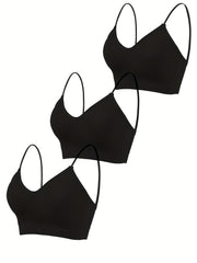 3pcs Ribbed Wireless Bras Comfy & Breathable Padded Intimates