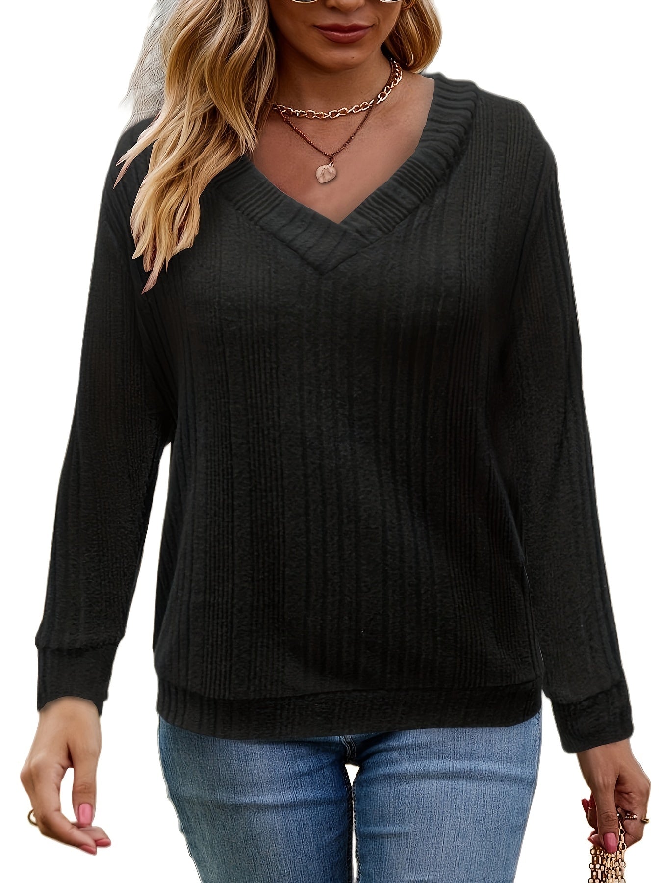 Casual Sweater Women's Solid V Neck Jumper