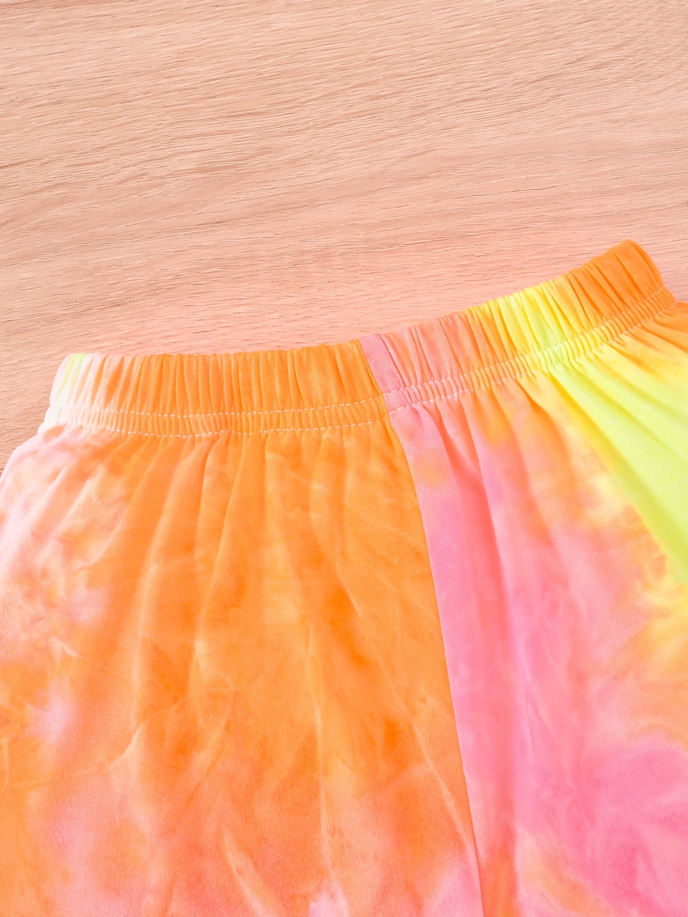 2pcs Girls Round Neck T Shirts Tie Dye Shorts Set Kids Summer Clothes