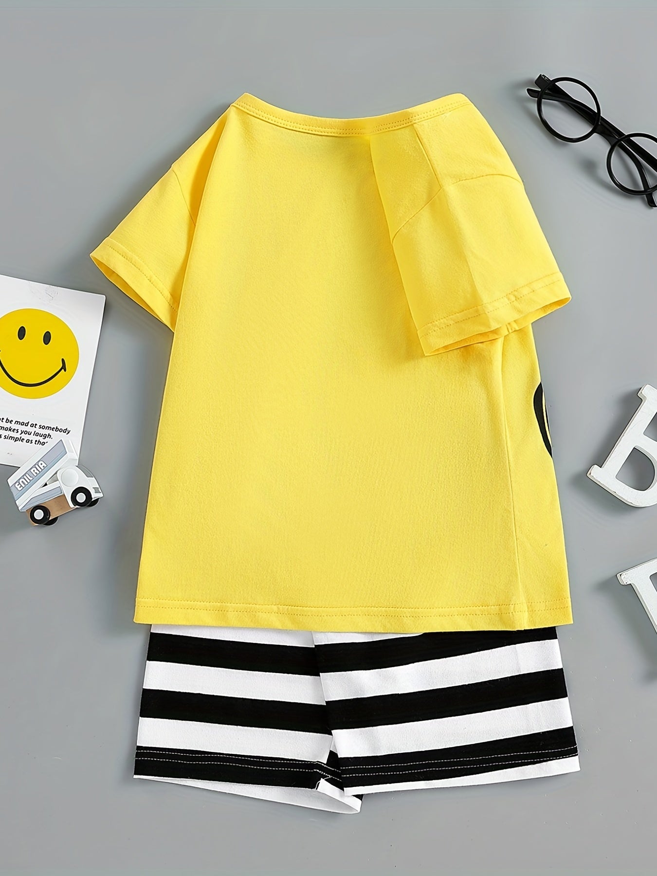 Boys Off-road Vehicle T-shirt & Striped Shorts Set
