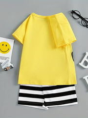 Boys Off-road Vehicle T-shirt & Striped Shorts Set