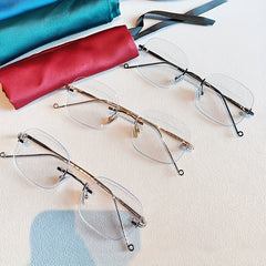 Ant Light Rimless Glasses Men's Decorative Glasses With Case