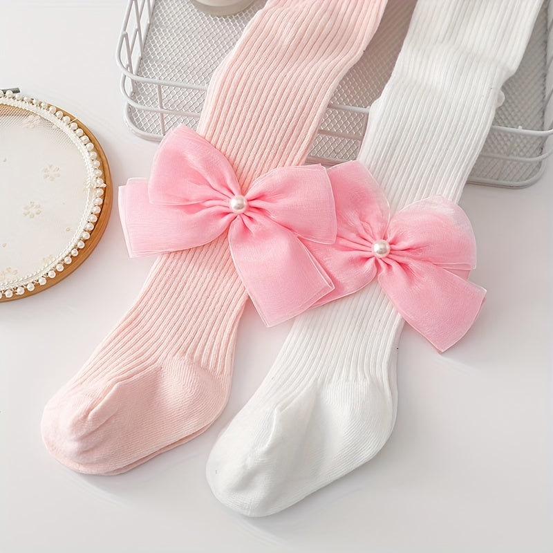 2 Pairs Kids Bowknot Socks Breathable Comfy Pantyhose 0-10 Years