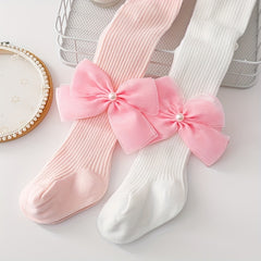 2 Pairs Kids Bowknot Socks Breathable Comfy Pantyhose 0-10 Years