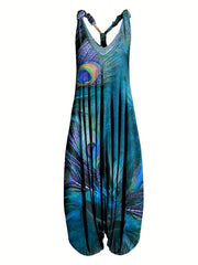 Graphic Print V Neck Jumpsuit for Women