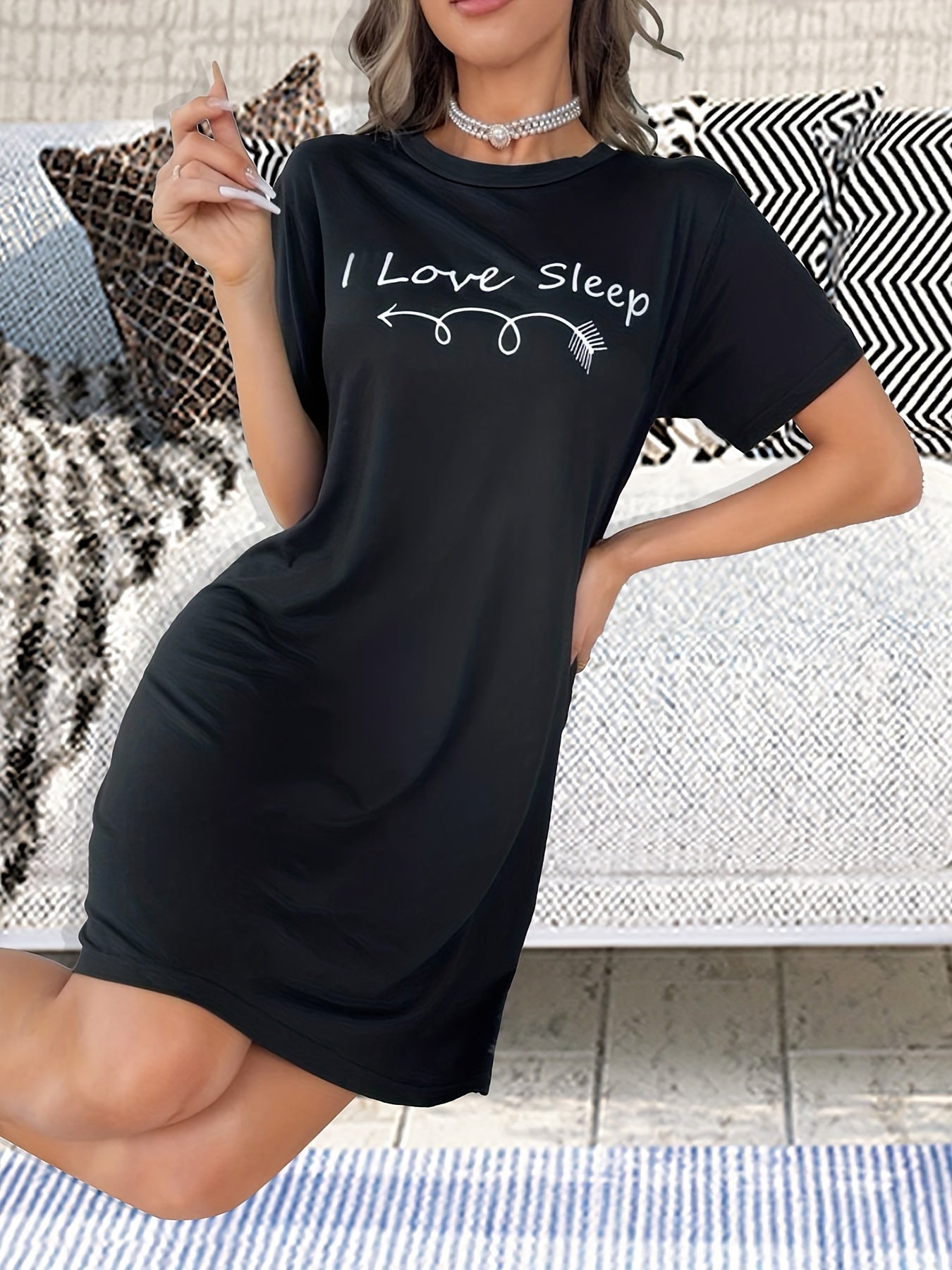 Women's Nightdress Sleepwear Comfy Short Sleeve Round Neck Sleep Dress
