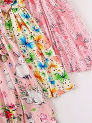 Girls' Dress With Cartoon Butterfly Rabbit Pony Print