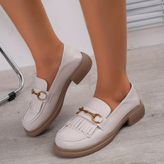 Women's Tassel Chunky Heel Loafers Slip On Comfortable Shoes