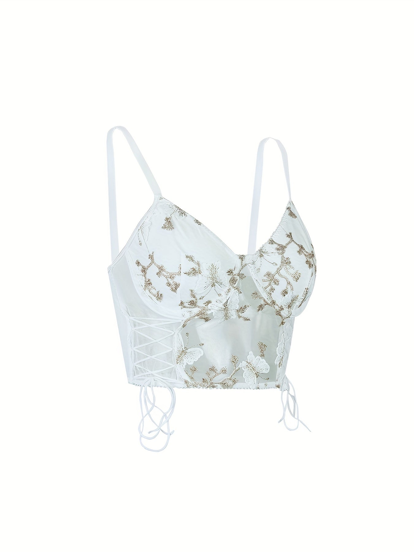 Embroidered Drawstring Cami Top V Neck Sleeveless Summer Top