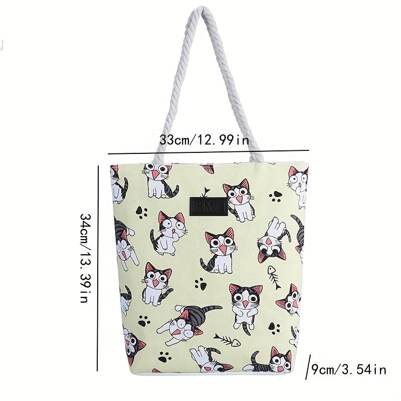 Funny Pet Animal Print Canvas Bag Large Capacity Rope Handle Tote