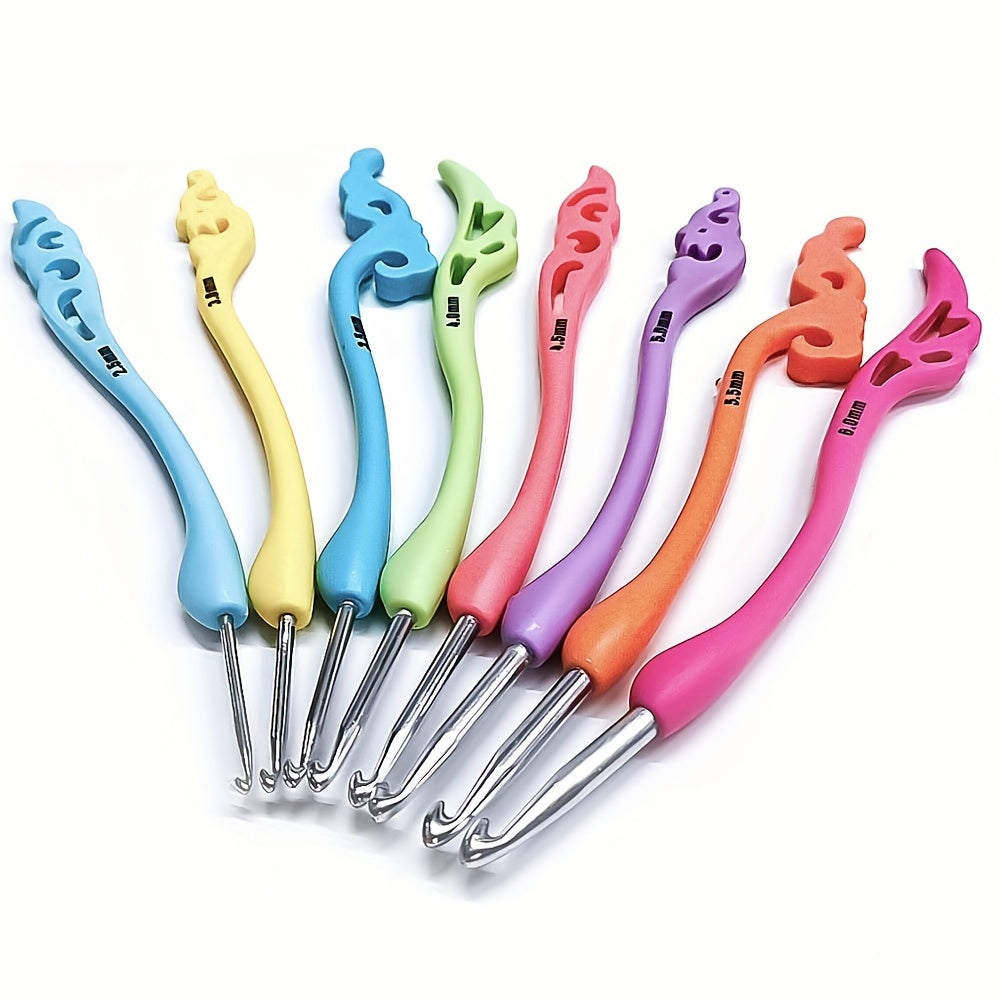 8pcs Crochet Hooks Soft Handle Aluminum Knitting Tool Sweater Needle Retro Fancy