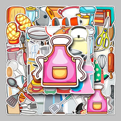 50pcs Cartoon Kitchen Utensils Stickers Waterproof for Water Bottles Laptop