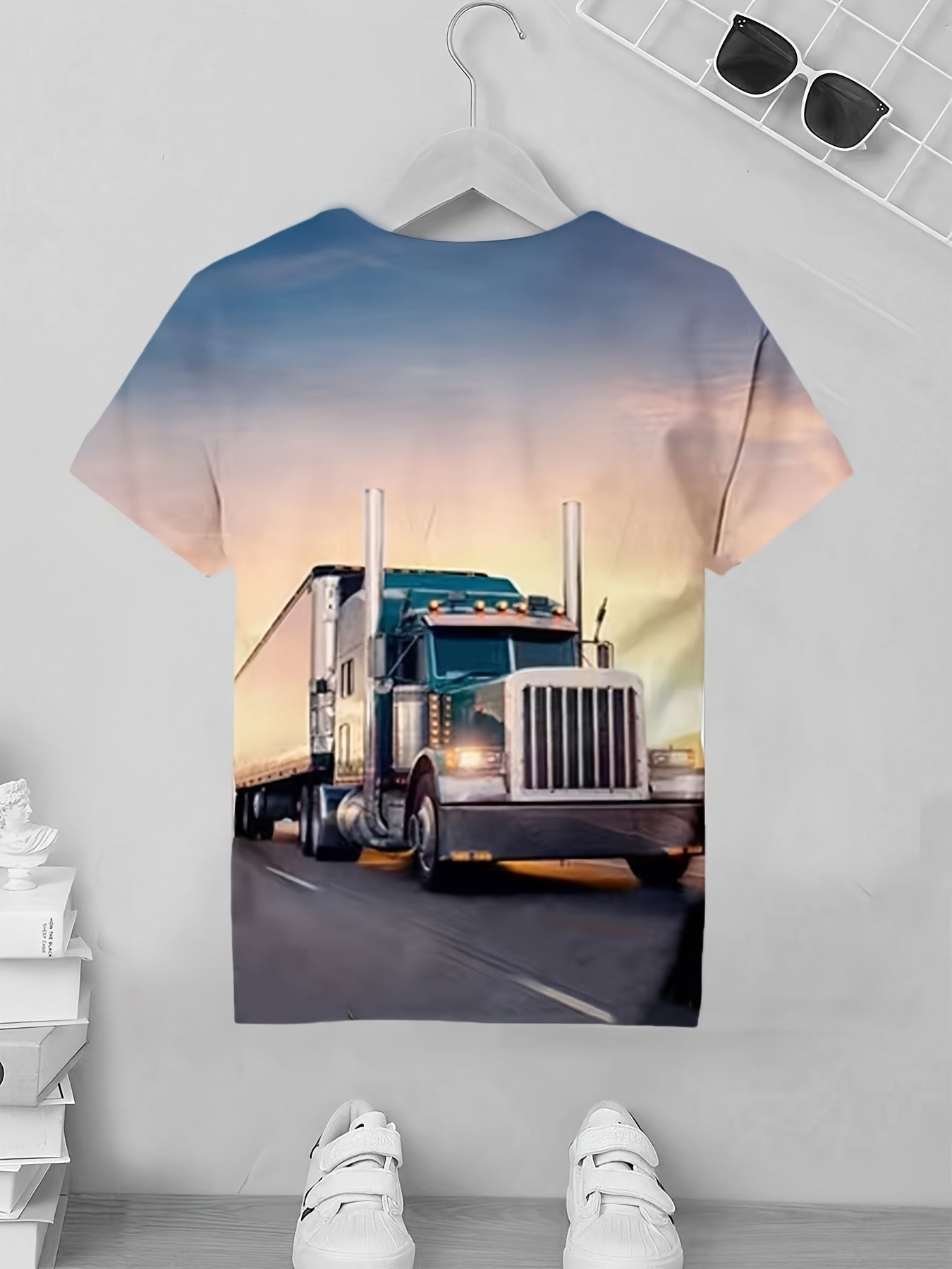 3D Vehicle Pattern T shirt For Kids Short Sleeve Top Casual Tee