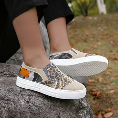 Women's Colorblock Canvas Slip-On Loafers Casual Walking Shoes