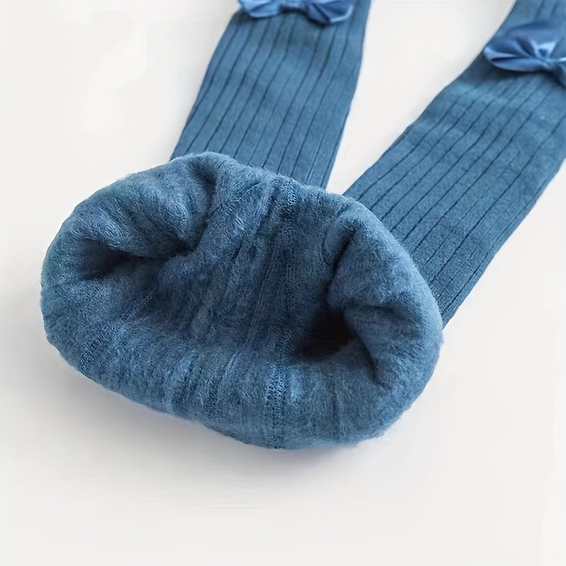 Baby Girls Kids Thin Fleece Knitted Pantyhose Bowknot Leggings