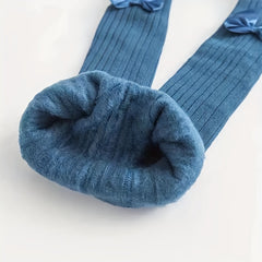 Baby Girls Kids Thin Fleece Knitted Pantyhose Bowknot Leggings