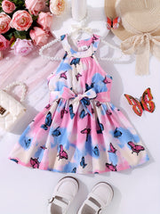 Cute Tie Dye Butterfly Halter Dress for Baby Girls