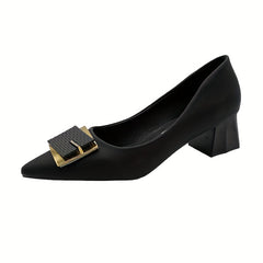 Metal Decor Chunky Heel Pumps Faux Leather Office Shoes