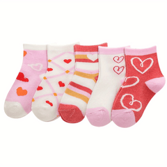 Girls Kids Pink Love Crew Socks - All Seasons Comfortable Socks