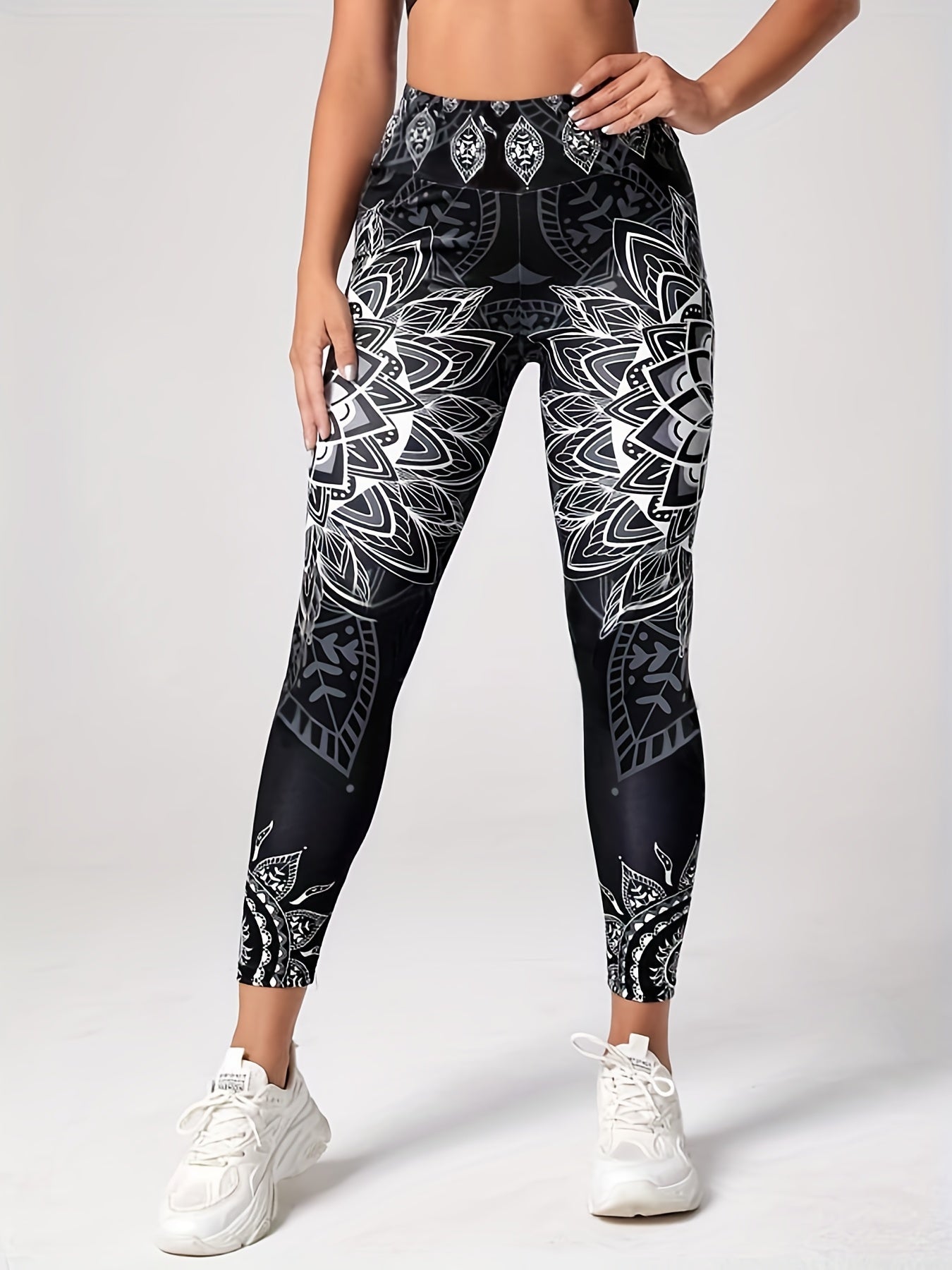 Ethnic Floral Print High Waist Leggings Long Length