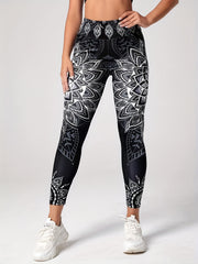 Ethnic Floral Print High Waist Leggings Long Length