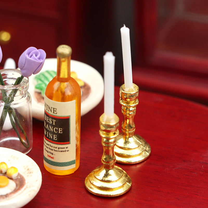 1:12 Dollhouse Mini Furniture Golden Candlestick Model Pair