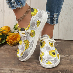 Women's Sunflower Pattern Round Toe Canvas Slip-On Walking Shoes