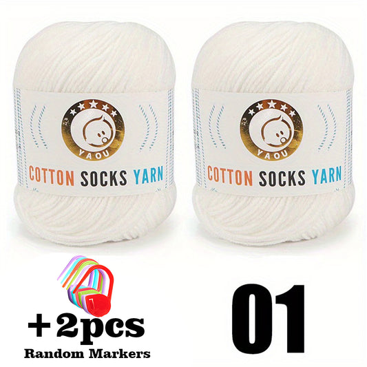 2pcs 50g Cotton Socks Yarn Hand Knitting Markers Crochet DIY Knitting Supplies