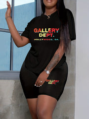 Women's Letter Print Top & Shorts Set