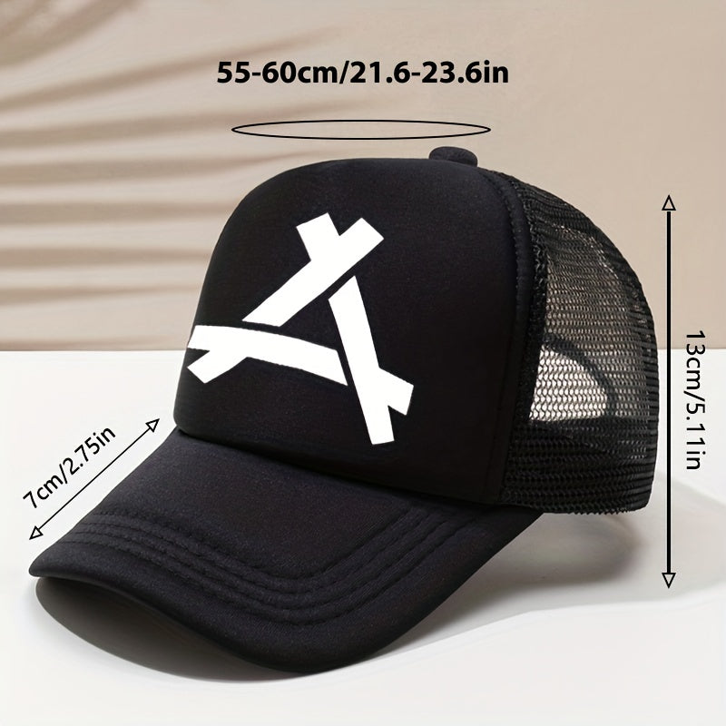 Triangle Label Print Trucker Hat Mesh Baseball Cap