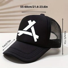 Triangle Label Print Trucker Hat Mesh Baseball Cap