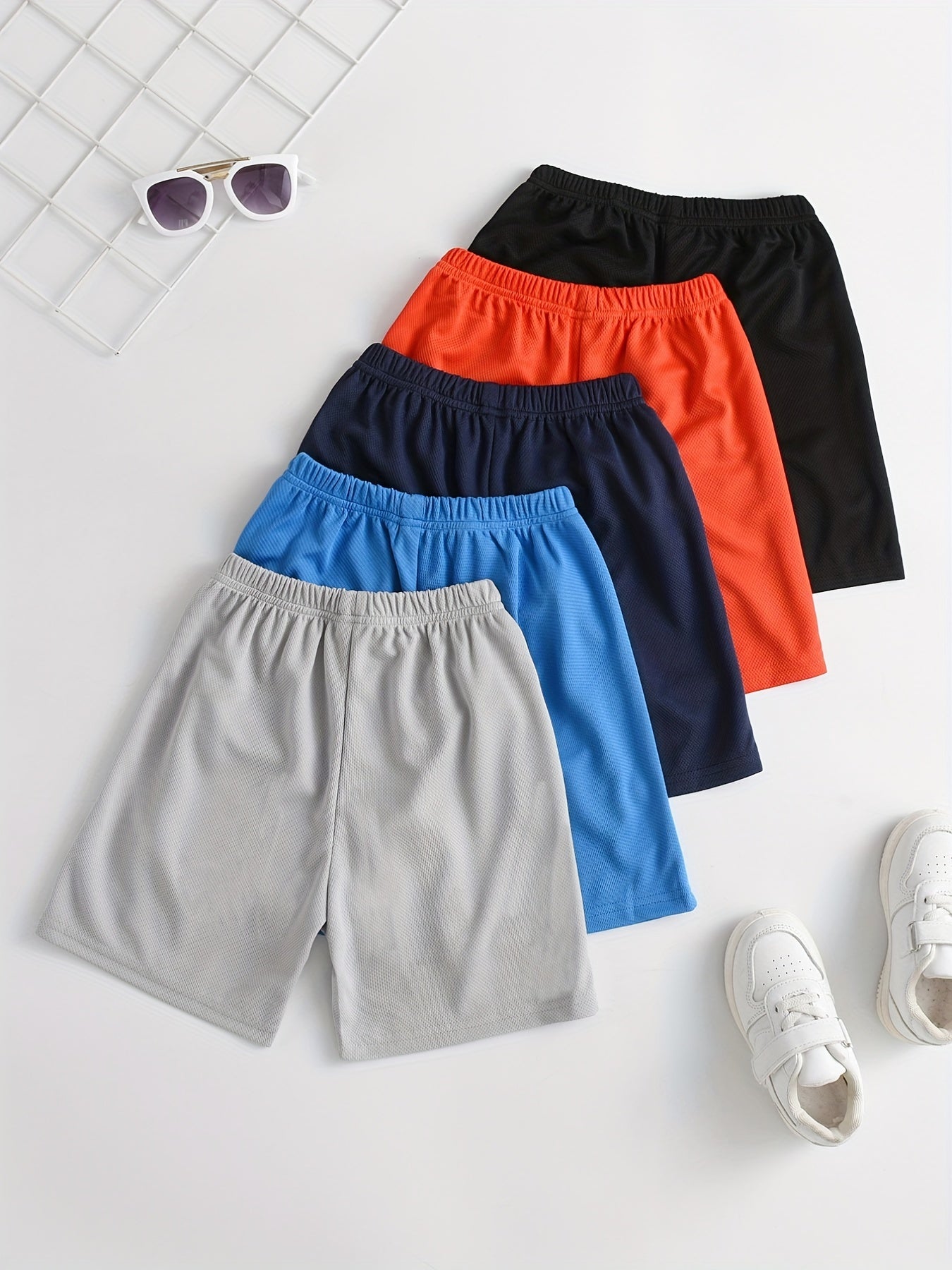 5pcs Boy's Shorts Elastic Waist Bottoms Comfy Soft Kids Active Clothes
