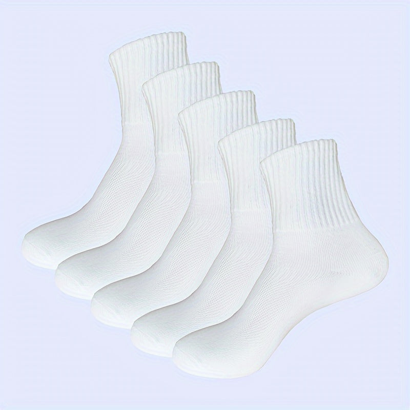 5 Pairs Solid Cotton Sports Socks Thickened Sweat Absorbing