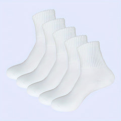 5 Pairs Solid Cotton Sports Socks Thickened Sweat Absorbing