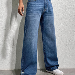 High Rise Straight Leg Jeans Women's Denim Pants