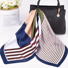 Geometric Stripe Print Bandana Silk Square Scarf Satin Shawl Neckerchief
