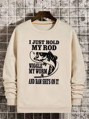 Funny Fishing Slogan Print Sweatshirt Men's Casual Crew Neck Pullover