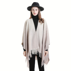 Striped Fringed Shawl Warm Poncho Cape
